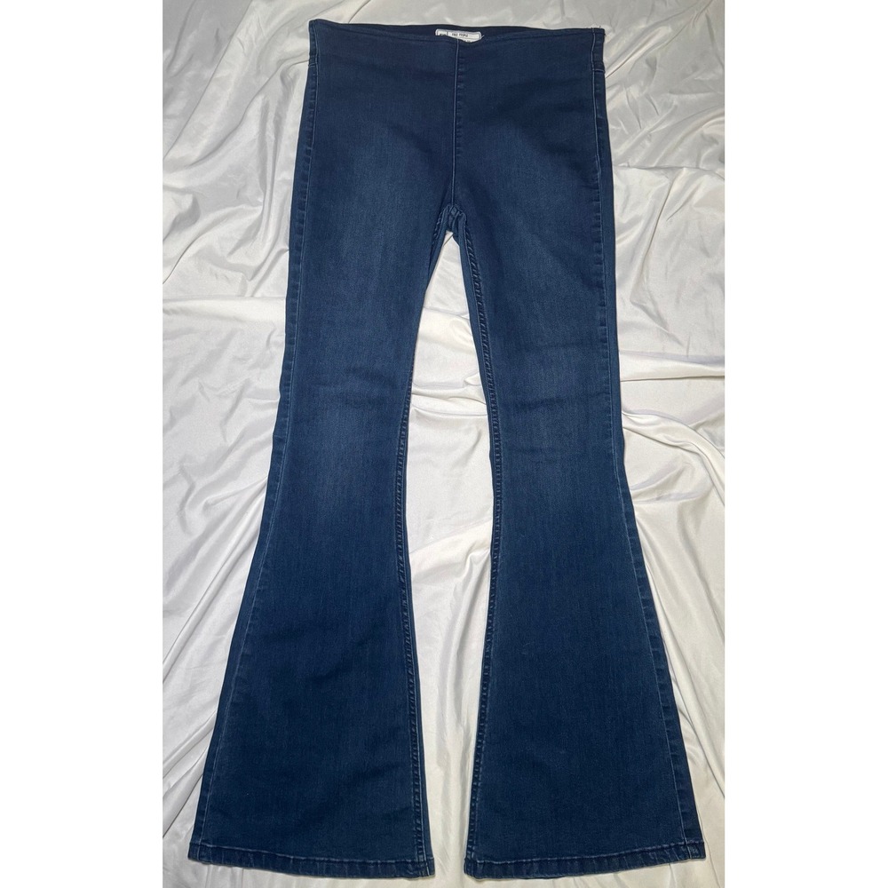 Free People Penny Pull On Flare Jeans Womens 29 Dark Blue‎ Wash Boho Streetwear